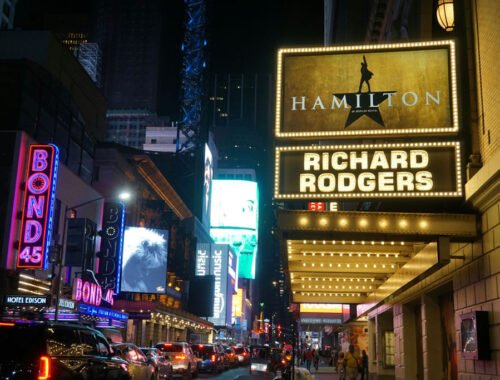 Sign for Hamilton on Broadway, New York The Election of 2024