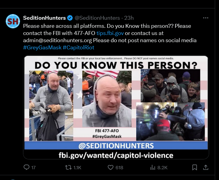 Sedition Hunters tweet